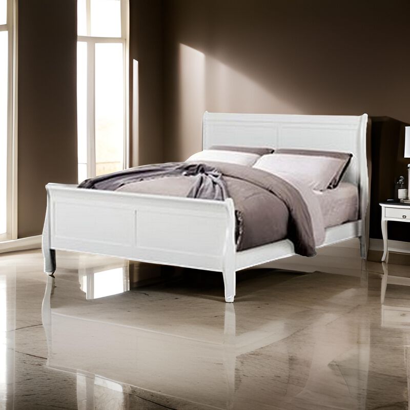 Ryla Queen Size Bed, Sleek Modern Panel Headboard Design, White Solid Wood - Benzara
