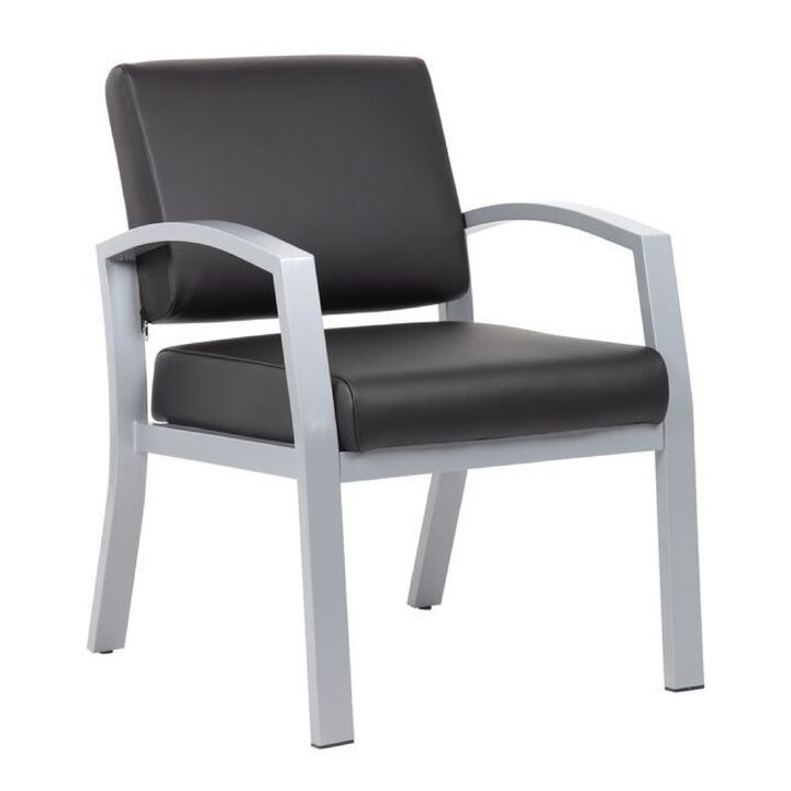 Reception Chair, Brushed Nickel Aluminum, Black Antimicrobial Vinyl