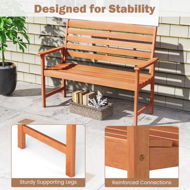 Hivvago 2-Person Wooden Garden Bench with Slatted Backrest and Comfortable Armrests