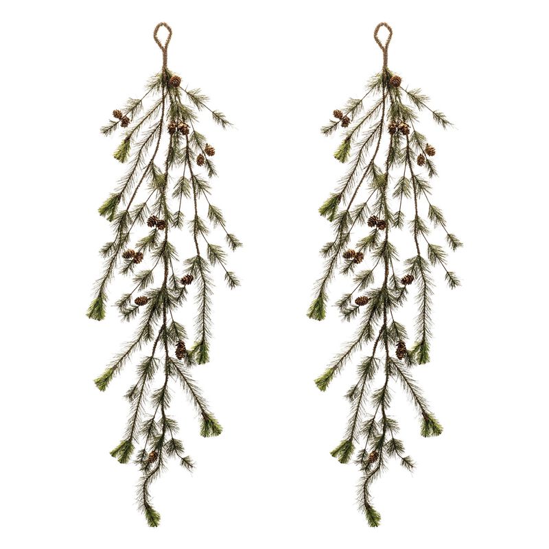 Set of 2 Pine and Pinecone Christmas Garlands – 6ft Each Faux Greenery for Winter Mantel, Banister, or Entryway Decor