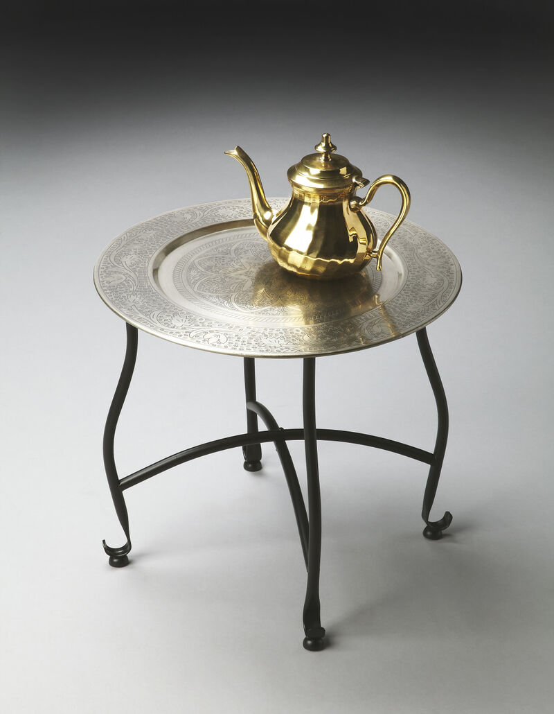 Hivvago 14 Inch Black And Silver Aluminum Round End Table