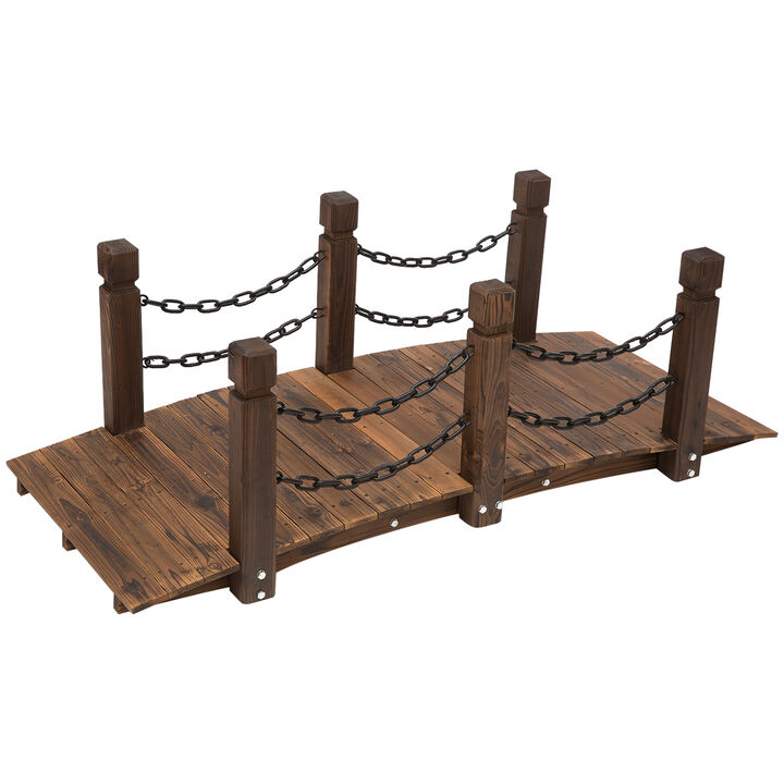 Outsunny 5 ft Wooden Garden Bridge Arc Footbridge with Metal Chain Railings & Solid Fir Construction, Stained Wood