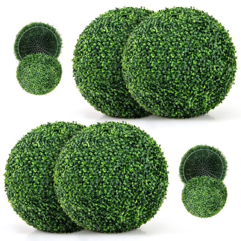 Hivvago 2 Pieces Artificial Plant Boxwood Topiary Ball for Patio Garden Front Door Balcony Backyard