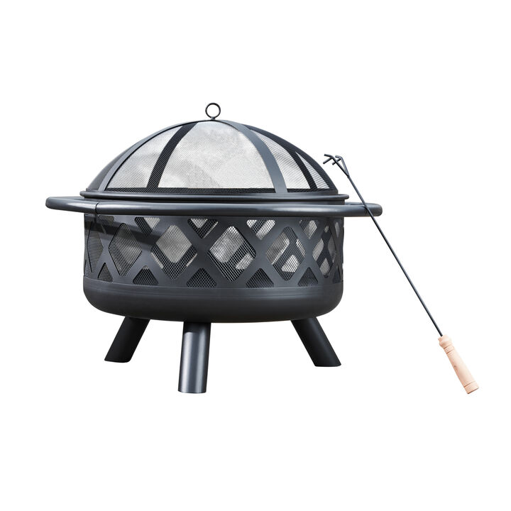 Teamson Home - Outdoor 29.5 Inch Round Steel Wood Burning Fire Pit