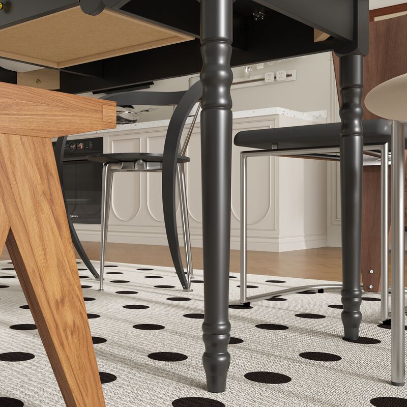 FUFU&GAGA Black Dining Table with Drawer, MDF & Rubberwood Construction (47.2" W x 29.4" H x 23.6" D), Black