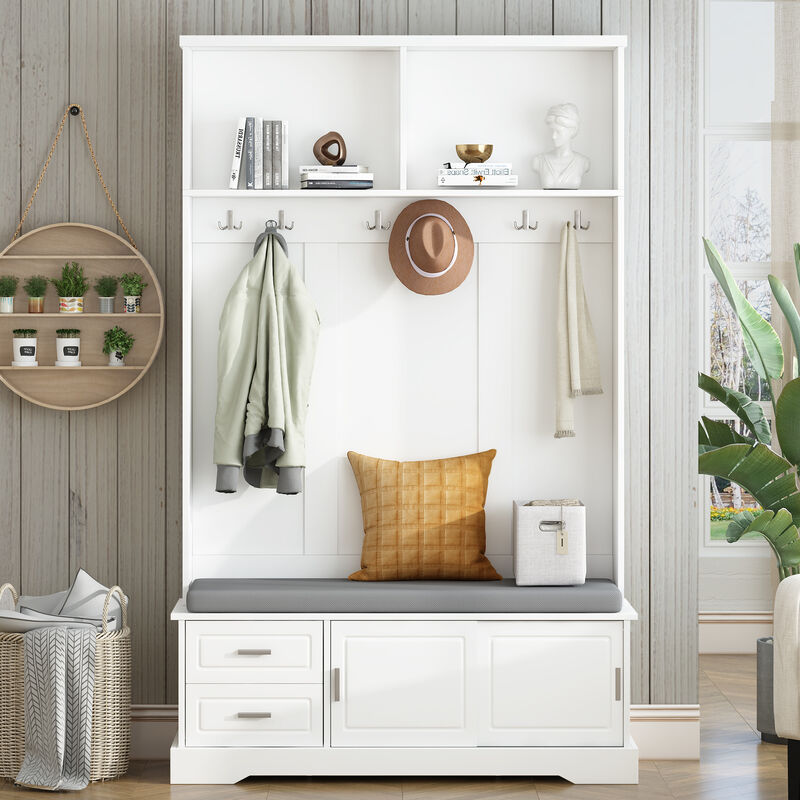 Merax Versatile Coat Rack Hall Tree with Sliding Doors