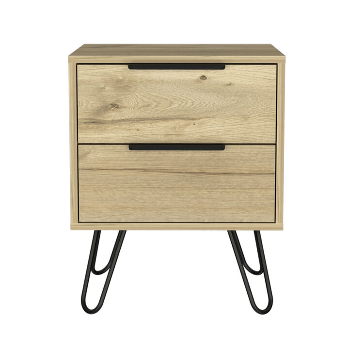 Two Drawer Faux Wood Nightstand – Bedside Table for Bedroom Storage