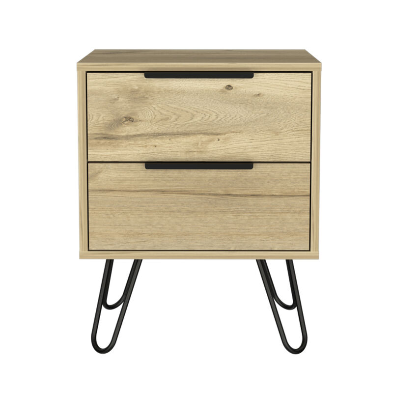 Two Drawer Faux Wood Nightstand – Bedside Table for Bedroom Storage
