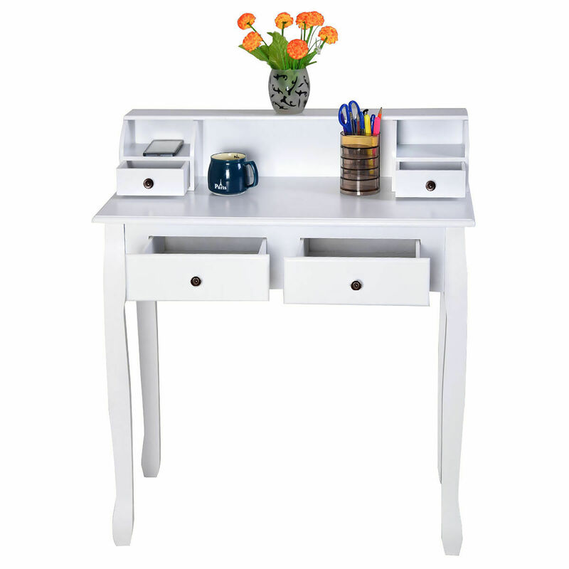 Costway Home Office Computer Desk Writing Desk with 4 Drawer White