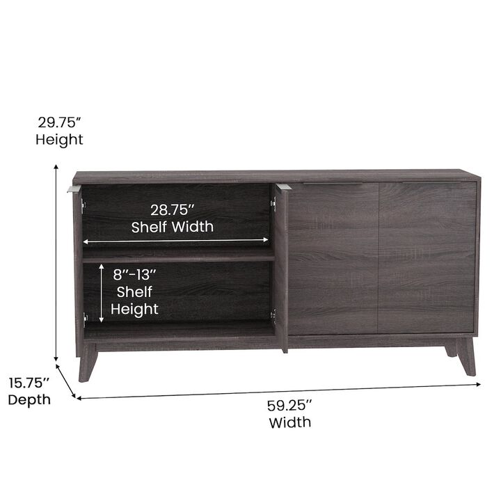 Flash Furniture Mid-Century Modern Buffet Sideboard/TV Stand with 4 Soft Close Doors, Black Wash