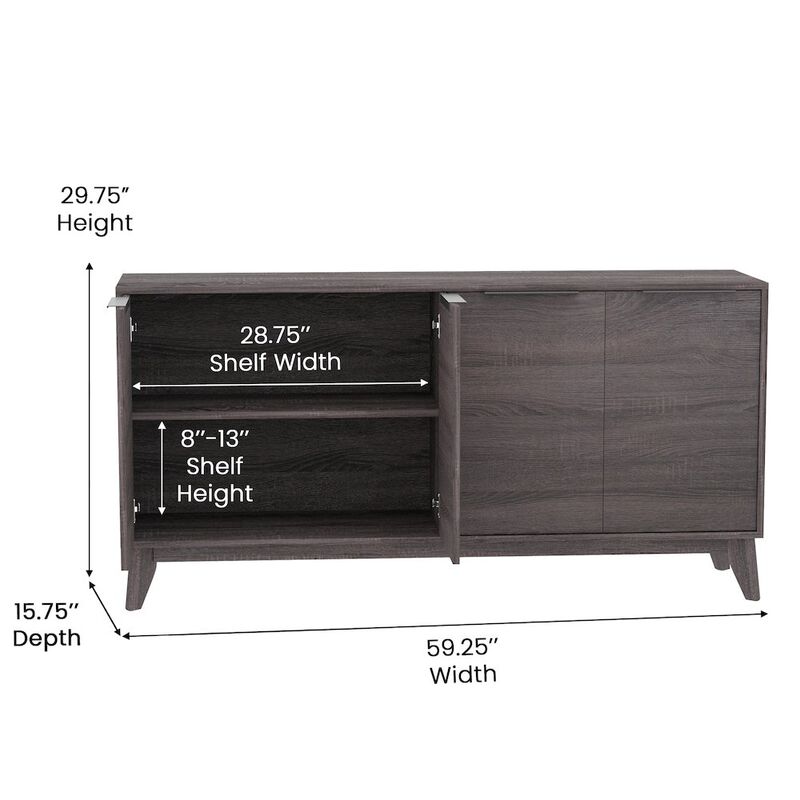 Flash Furniture Mid-Century Modern Buffet Sideboard/TV Stand with 4 Soft Close Doors, Black Wash image number 1
