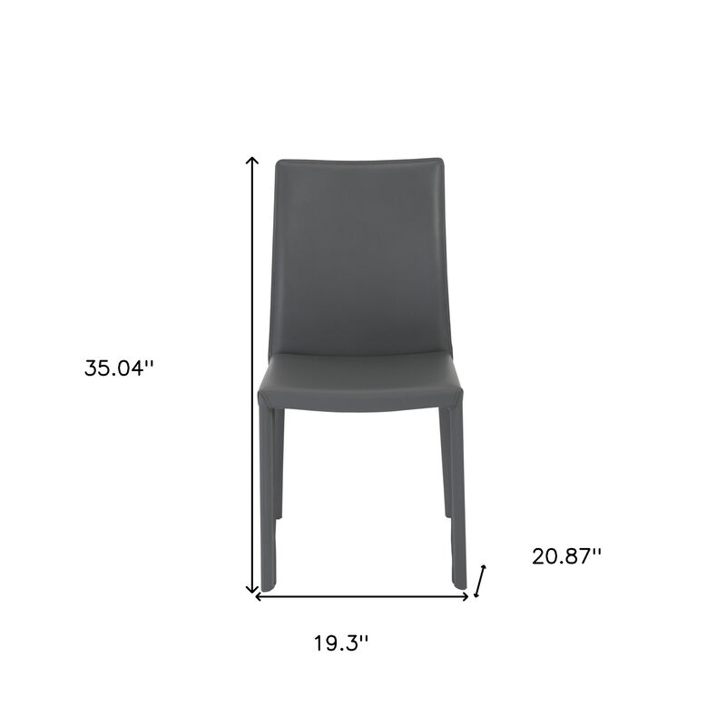 Set of Two Leather Dining Side Chairs with Cushioned Seats