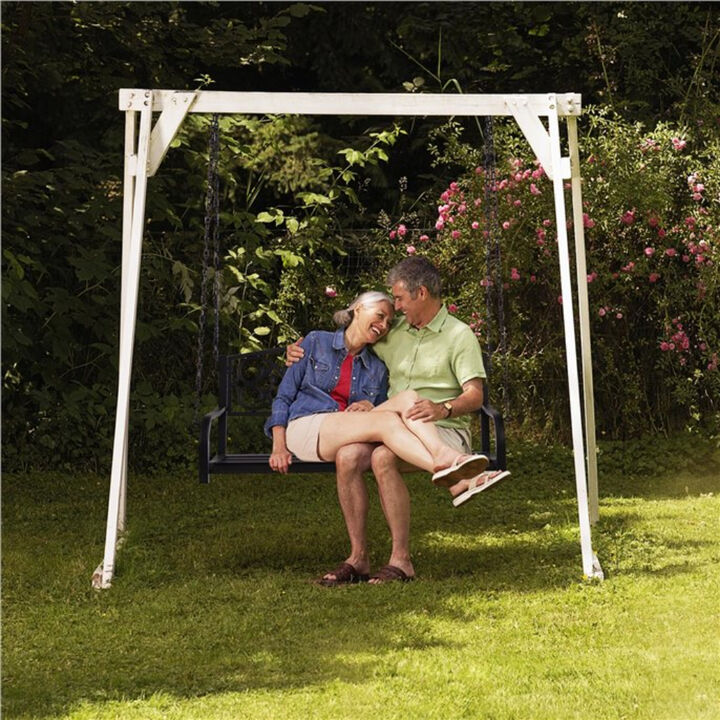 2-Person Outdoor Porch Metal Hanging Swing Chair with Sturdy Chains