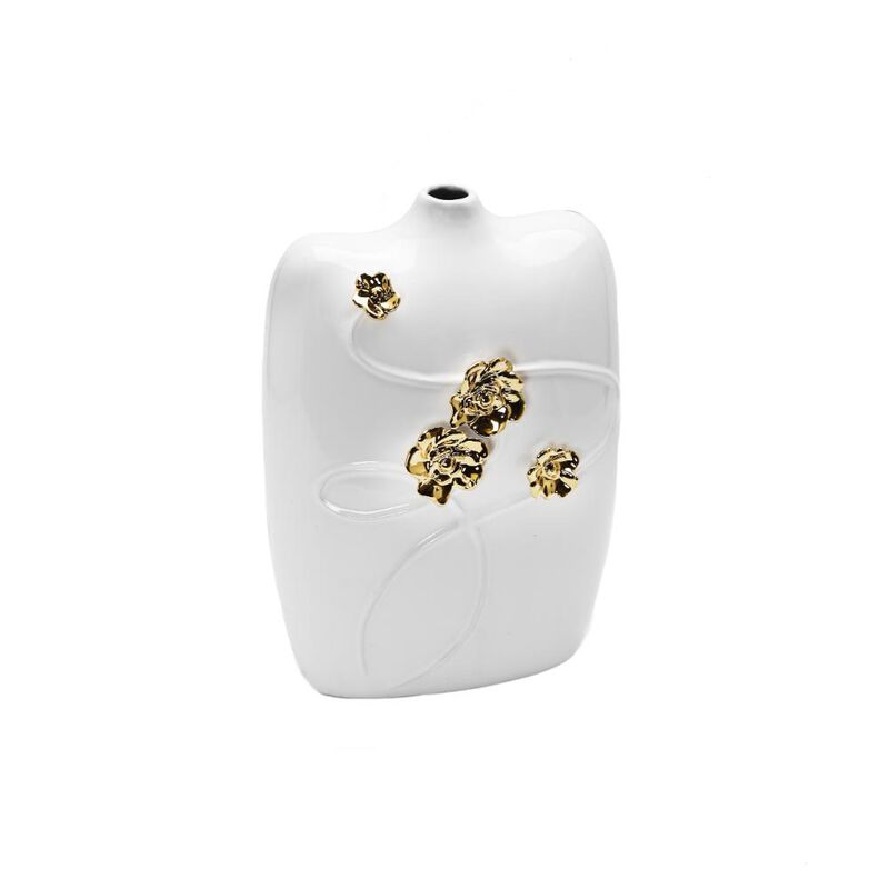 Hivvago 14 Inch White Floral Ceramic Table Vase With Sculptural Details