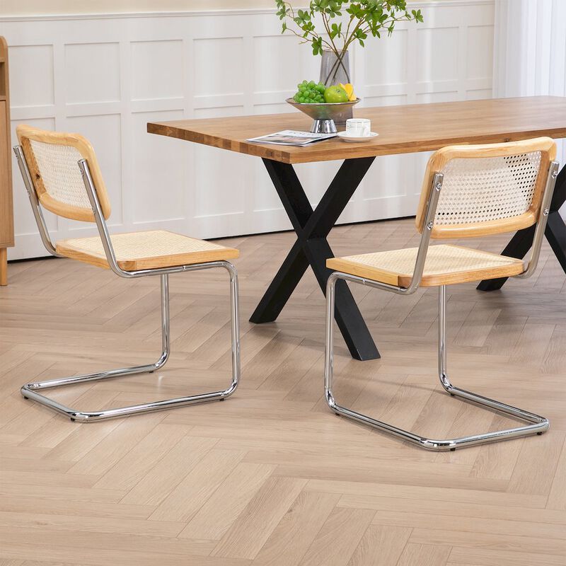 Glamour Home Set of 2 Barnaby Natural Wooden Dining Chair with Chrome Legs