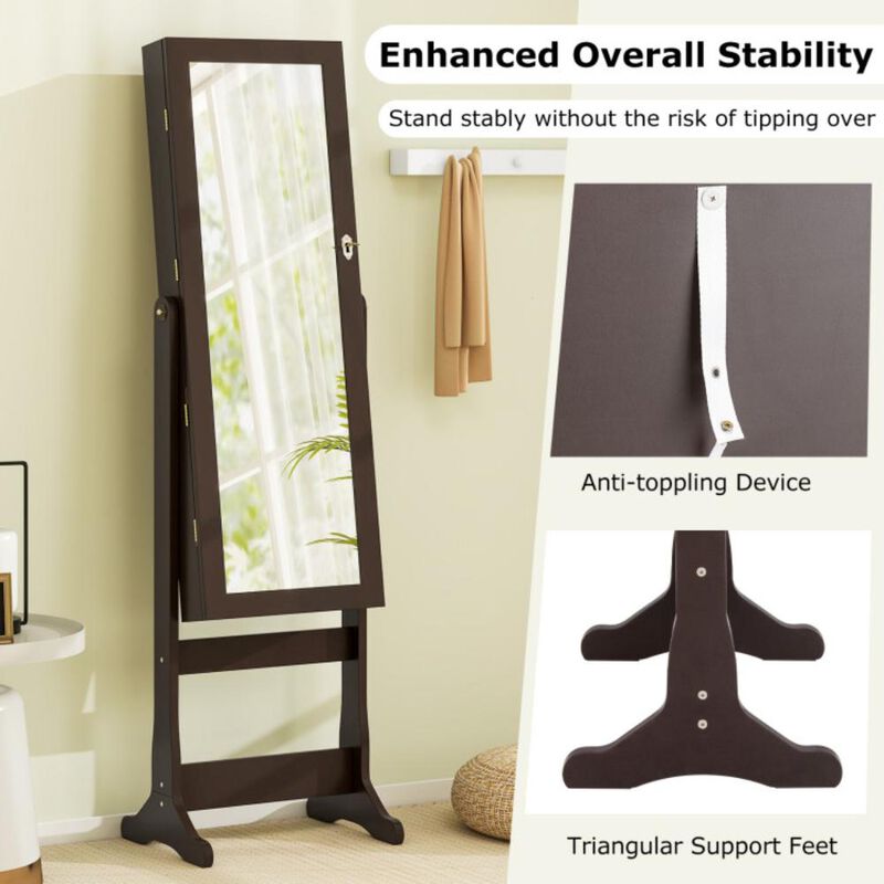 Hivvago Lockable Mirrored Jewelry Cabinet with Stand and 2 LED Lights