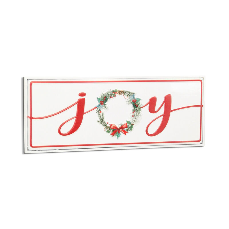 HomeRoots 7" X 19" White and Red Christmas Joy Metal Wall Decor image number 3