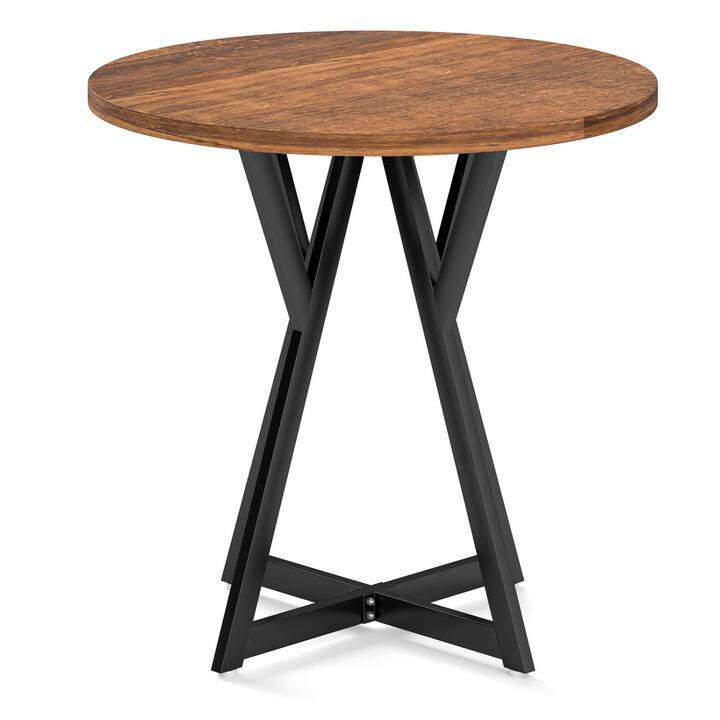 Round Kitchen Dining Table with Sturdy Metal Pedestal Base for Home Use-Rustic Brown