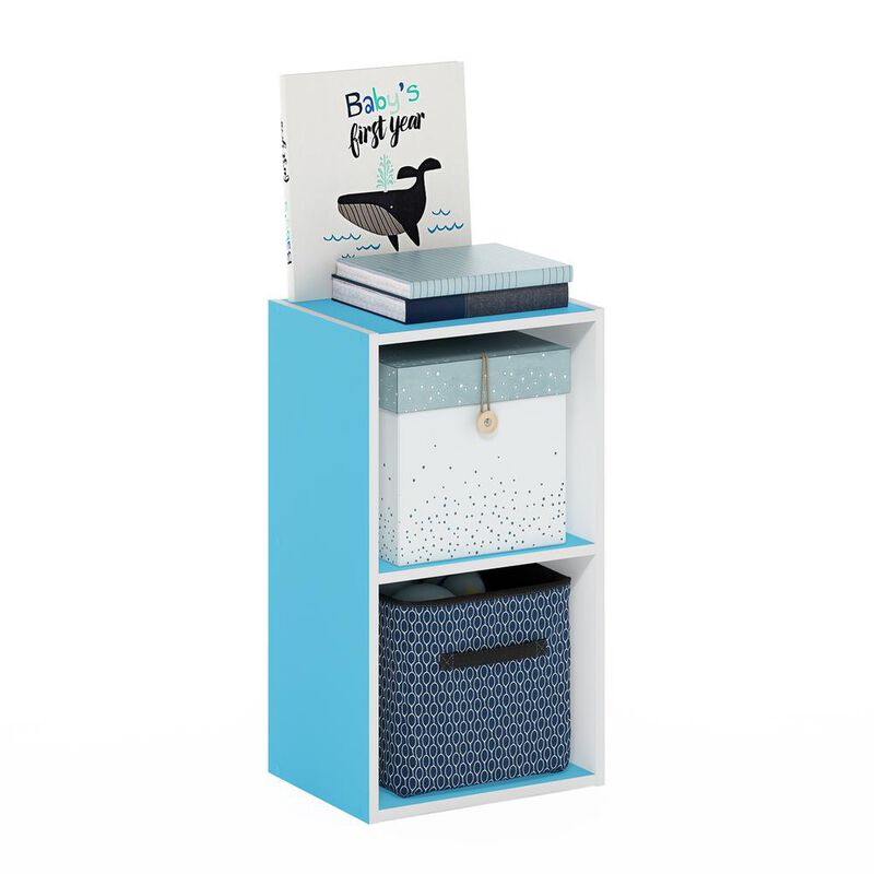 Furinno Pasir 2-Tier Open Shelf Bookcase, Light Blue/White