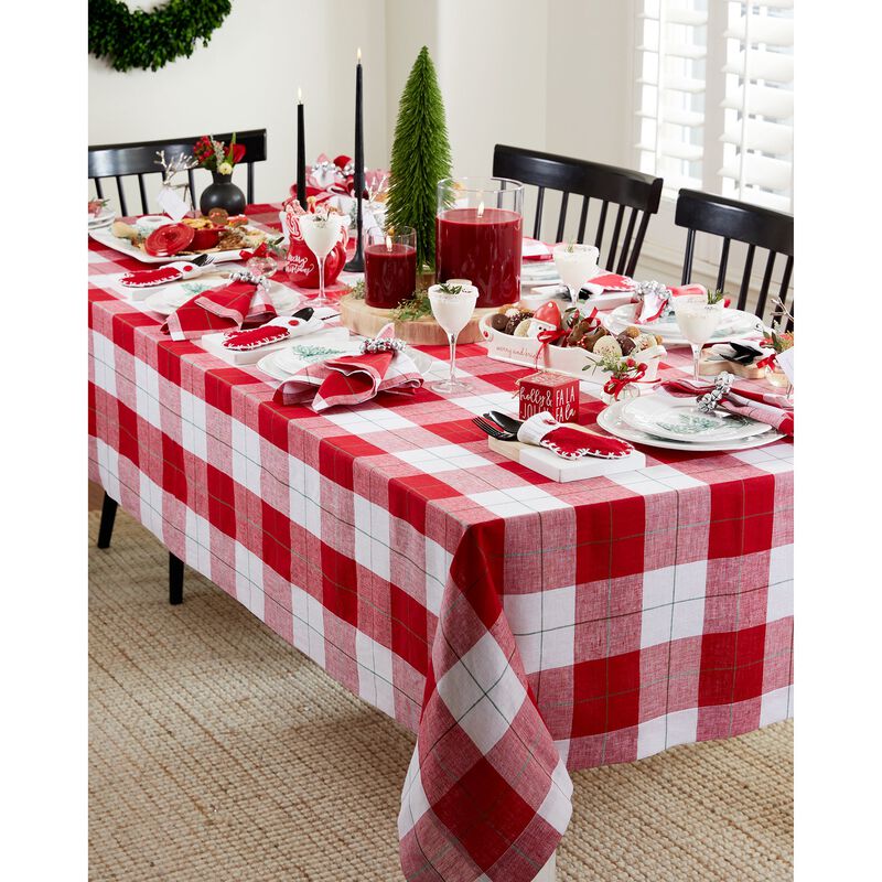 Solino Home Very Merry Plaid 100% Linen Tablecloth &ndash; Handcrafted, Machine Washable, Perfect for Holiday and Everyday Dining
