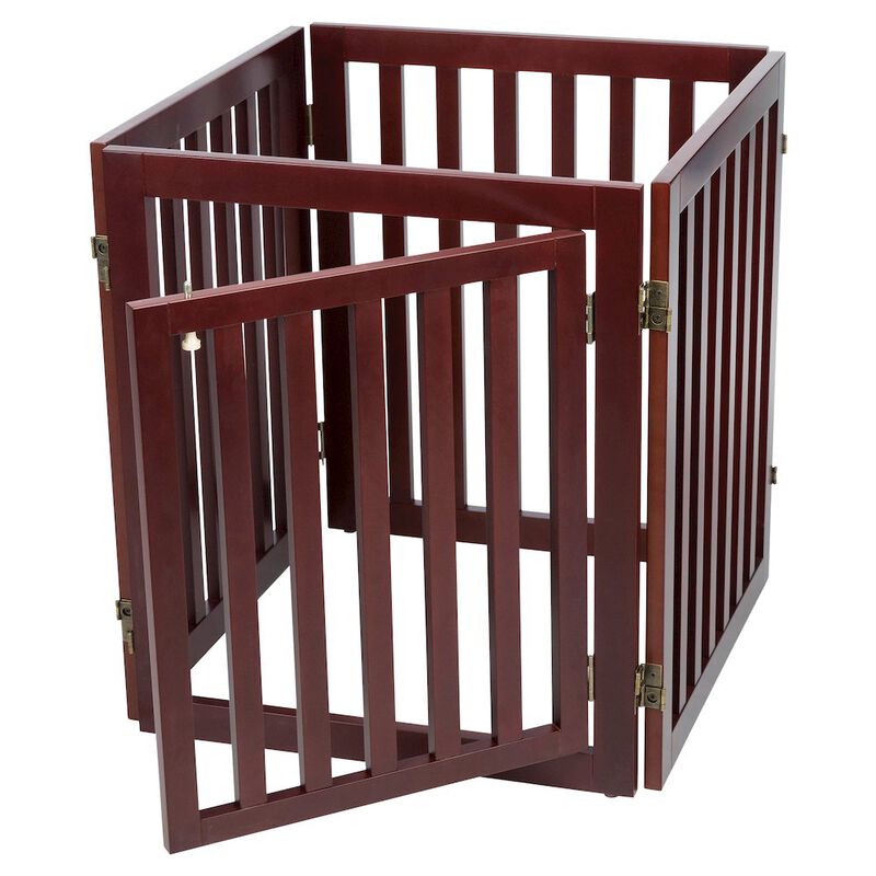 TRIXIE 4-Panel Convertible Wooden 80" Freestanding Pet Gate - Pen with Pet Door, Brown image number 6