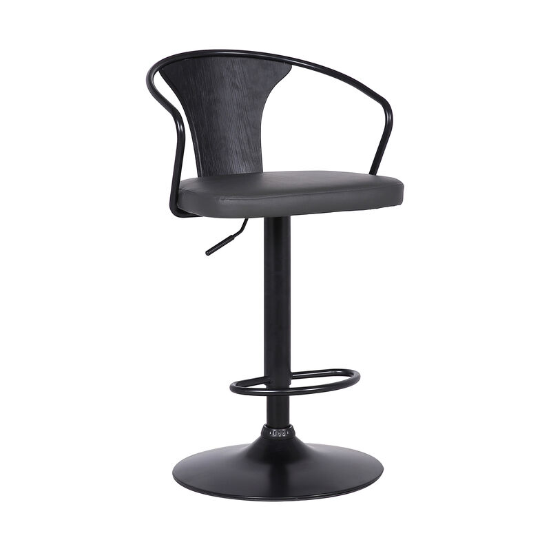 Eagle Adjustable Height Swivel Black Faux Leather and Wood Stool with Black Metal Base