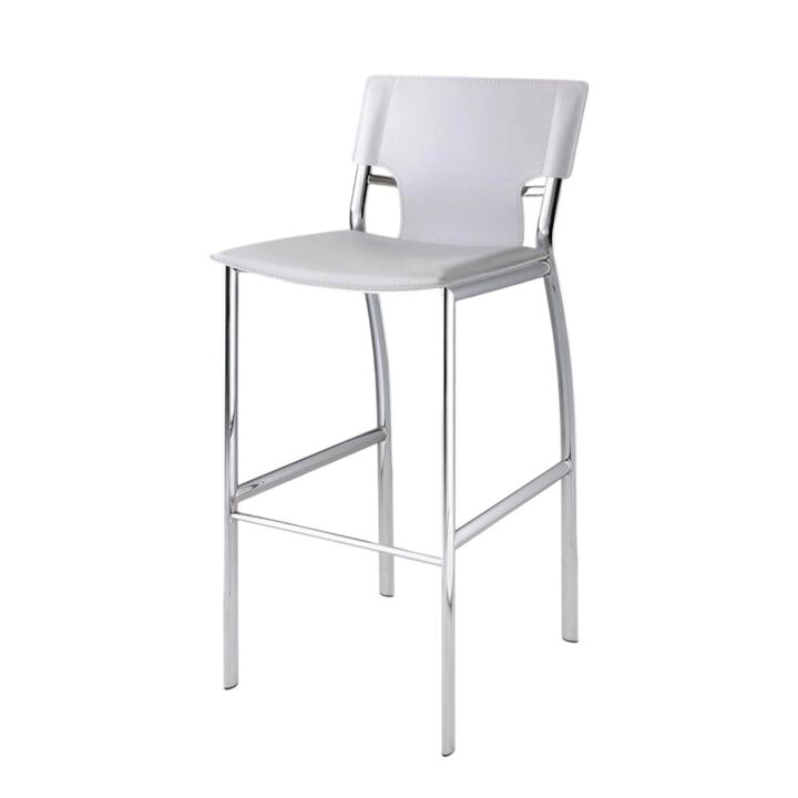 HomeRoots Set of Two 25" White and Silver Faux Leather and Metal Low Back Counter Height Bar Chairs
