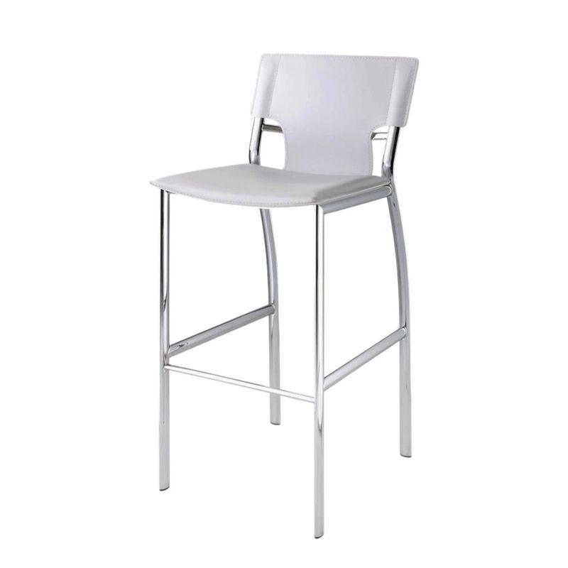HomeRoots Set of Two 25" White and Silver Faux Leather and Metal Low Back Counter Height Bar Chairs image number 0