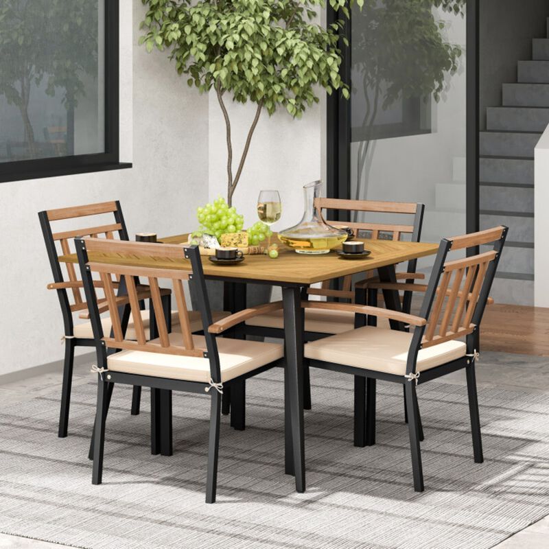 Mondawe 5-Piece Outdoor Acacia Wood Dining Set,Table with 1.9" Umbrella Hole & 4 Cushioned Chairs