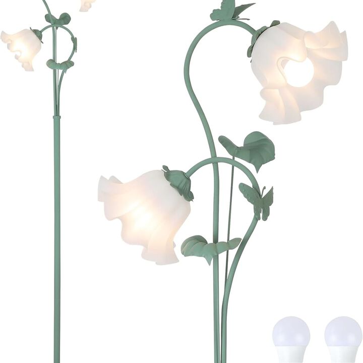 ELEMENT ACE Vintage Floral Standing Floor Lamp with Soft Eye-Protective Acrylic Shade, Foot Switch, Included LED Bulbs Ideal for Bedroom Living Room Corner Office Decor