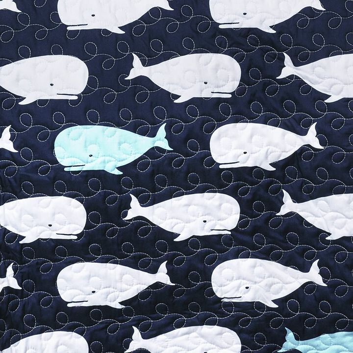 QuikFurn Full/Queen 5 Piece Bed In A Bag Navy Teal Microfiber Waves Whales Quilt Set