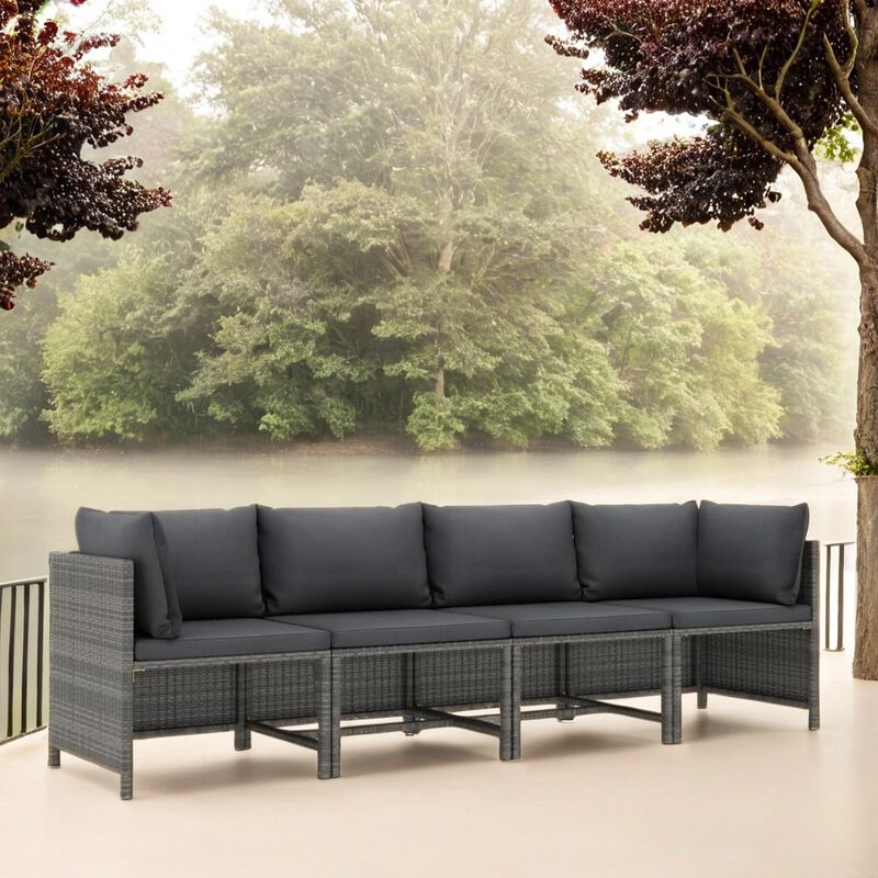 Ley 4pc Outdoor Modular Sofa Set, Dark Gray Polyester, Poly Rattan - Benzara image number 5