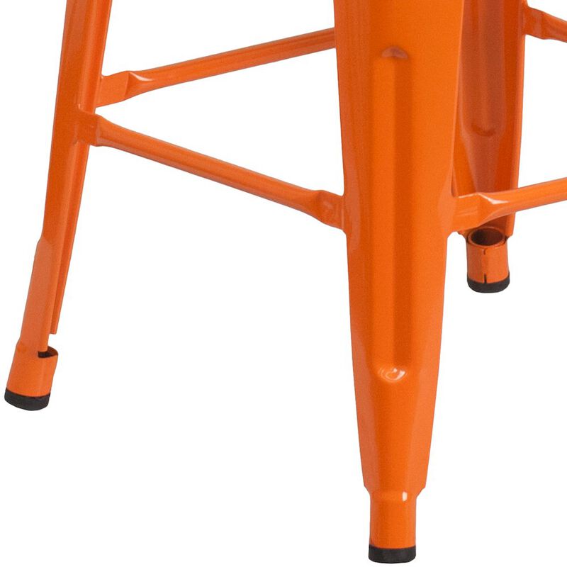 Flash Furniture 30" High Backless Orange Metal Barstool with Square Wood Seat image number 5