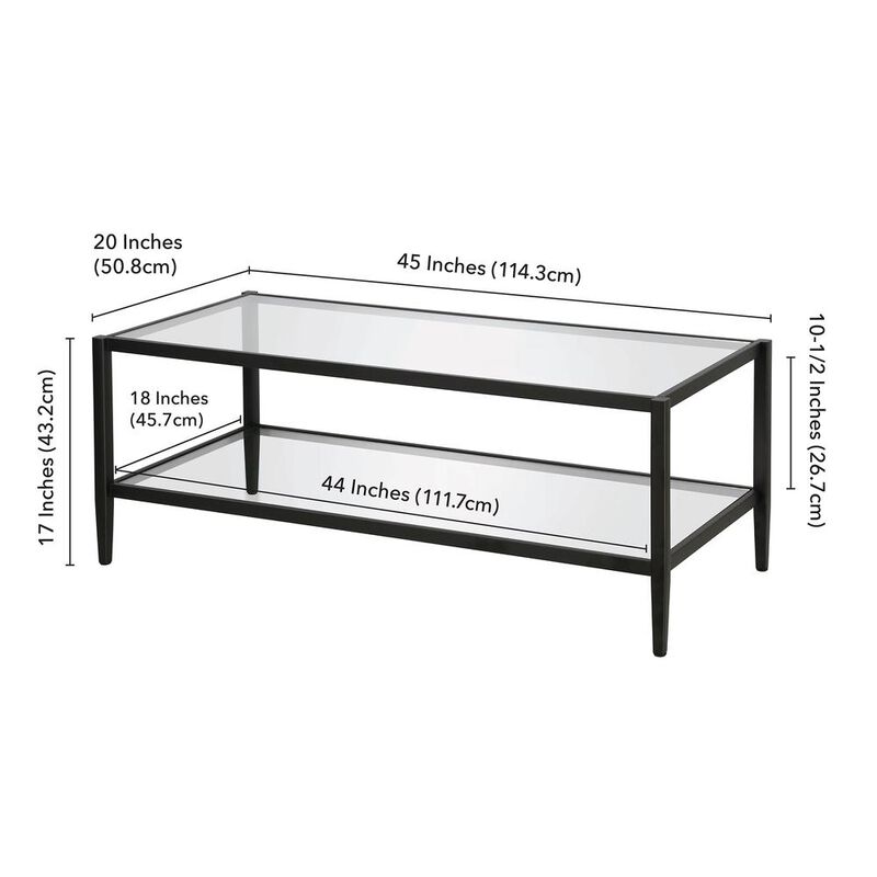 Hudson&Canal Hera 45'' Wide Rectangular Coffee Table with Glass Shelf in Blackened Bronze