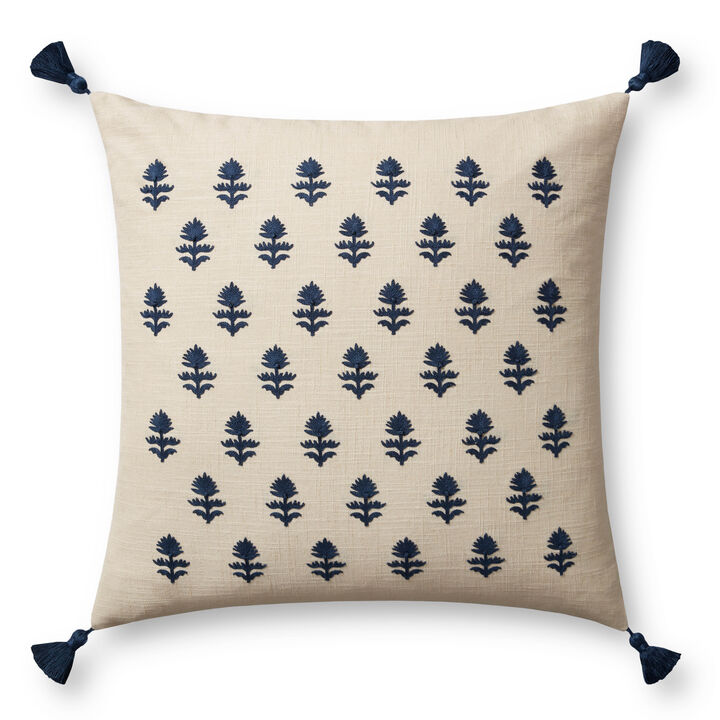Addison PMH0051 Beige/Navy 22''x22'' Down Pillow by Magnolia Home by Joanna Gaines x Loloi