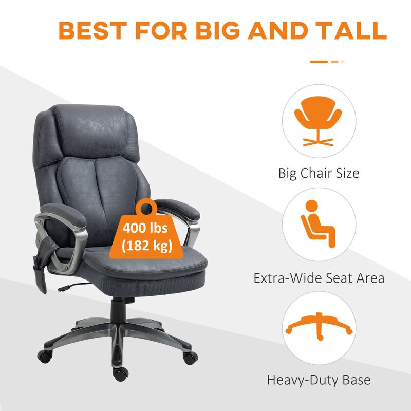 Big and Tall Vibration Massage Office Chair, Swivel PU Leather High Back Chair, Computer Chair with Adjustable Height, 400 lbs, Charcoal Gray