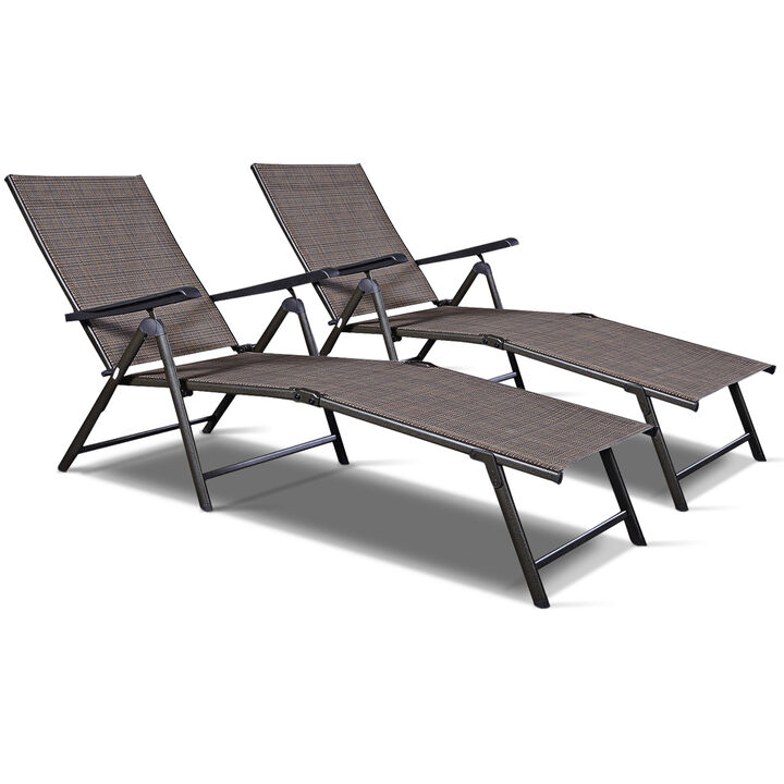 Set Of 2 Adjustable Chaise Lounge Chair with 5 Reclining Positions