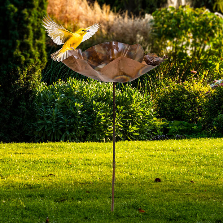 Sunnydaze Staked Metal Bird Bath with Bird Figurine - Copper - 34"