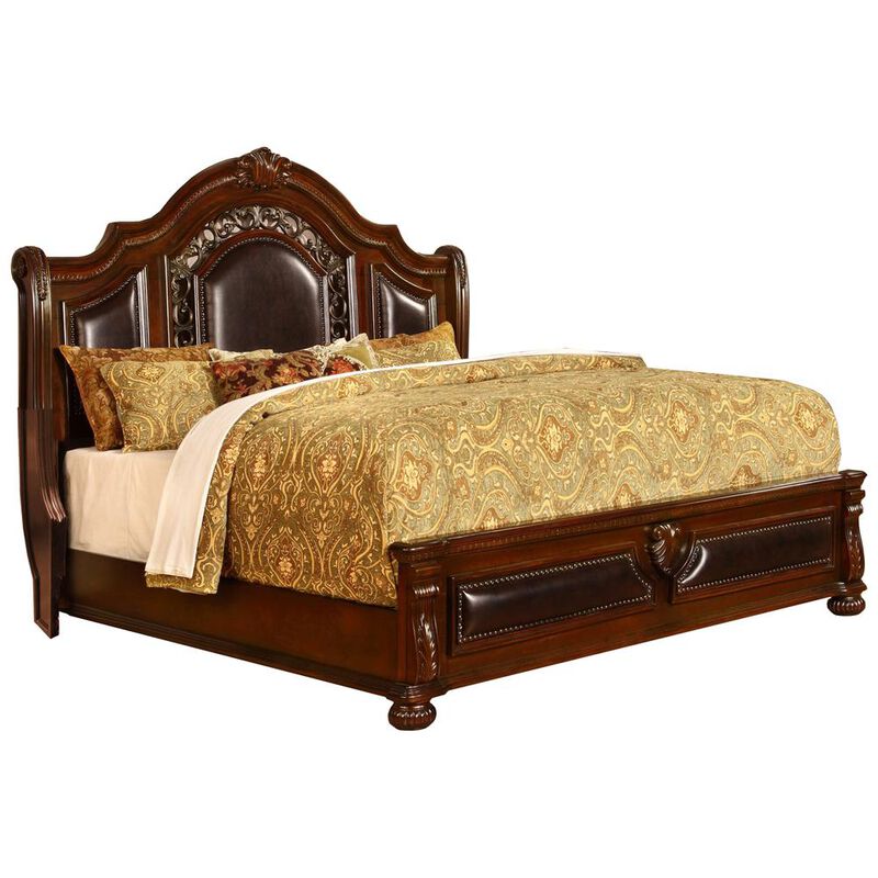 Best Master Furniture Bessy Traditional Cherry Wood King Platform Bed