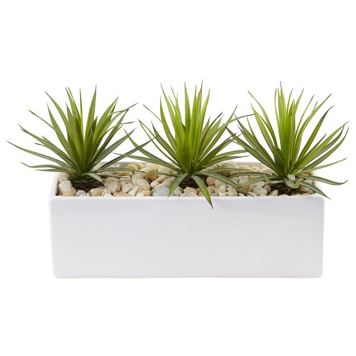 Nearly Natural 8-in Mini Spiked Agave Succulent in Rectangular Planter
