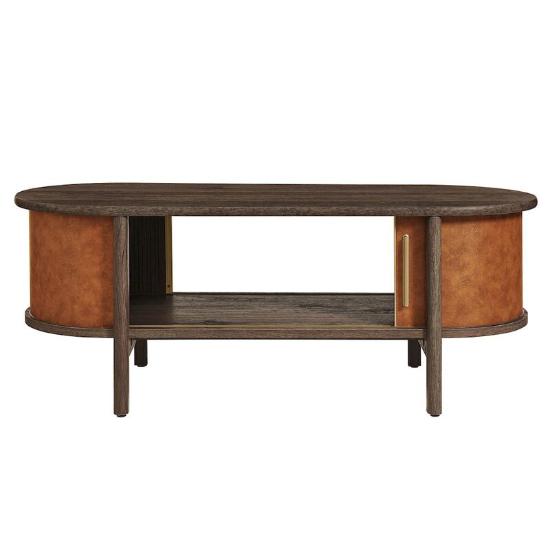 Coralie Curved Vegan Leather Oval Coffee Table image number 7