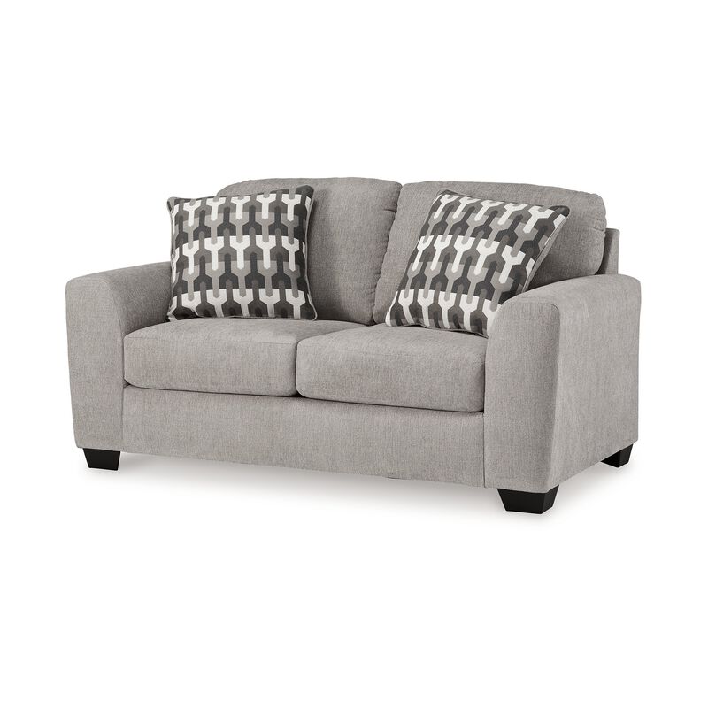Delaney Loveseat, Flannel Gray Polyester, 2 Throw Pillows, 71 Inch