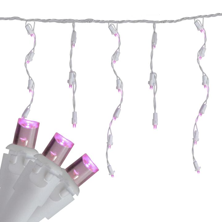 100 Count Pink LED Wide Angle Icicle Christmas Lights  5.5 ft White Wire