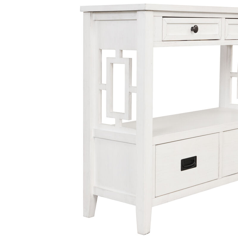 Whisen Farmhouse Style Console Table with 4 Drawers and Storage Shelf - Antique White