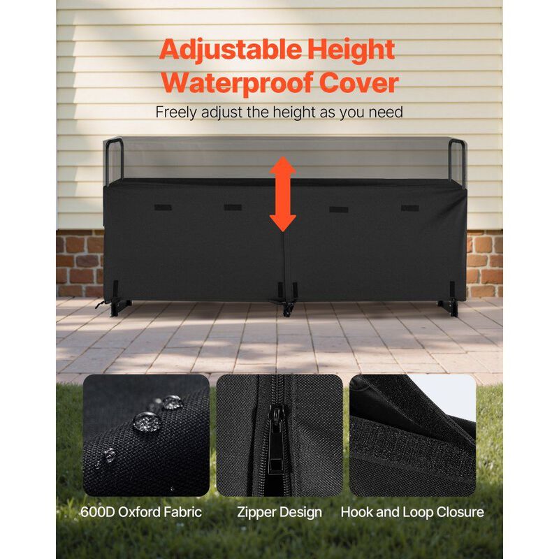 Outdoor Firewood Rack with Waterproof Cover Heavy Duty Steel Log Storage Holder-Black image number 7