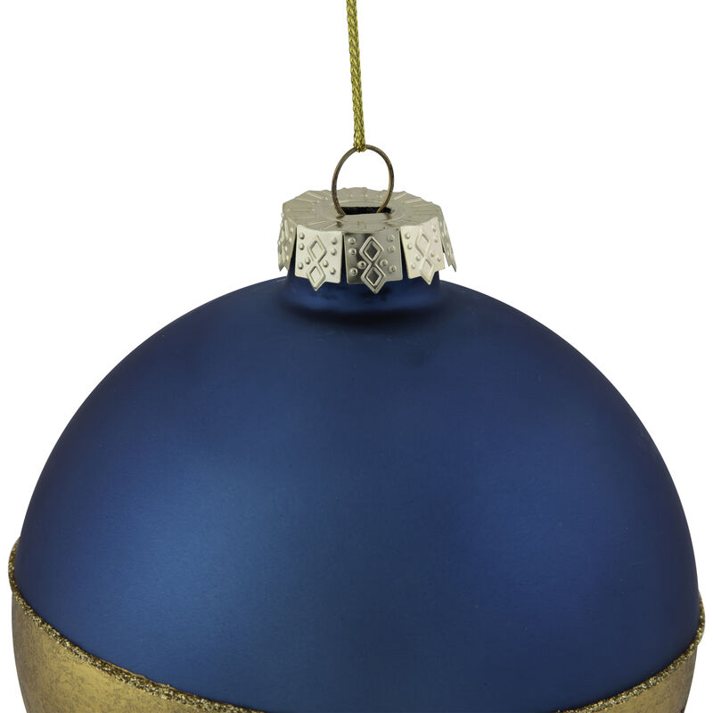 3.5" Blue and Gold Glass Ball Christmas Ornament image number 4