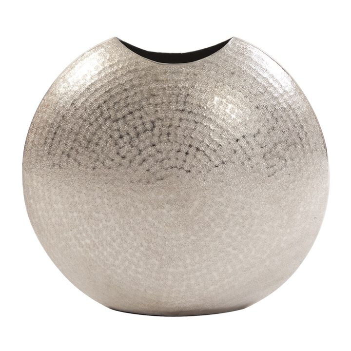 HomeRoots 14" Silver Hammered Round Aluminum Table Vase