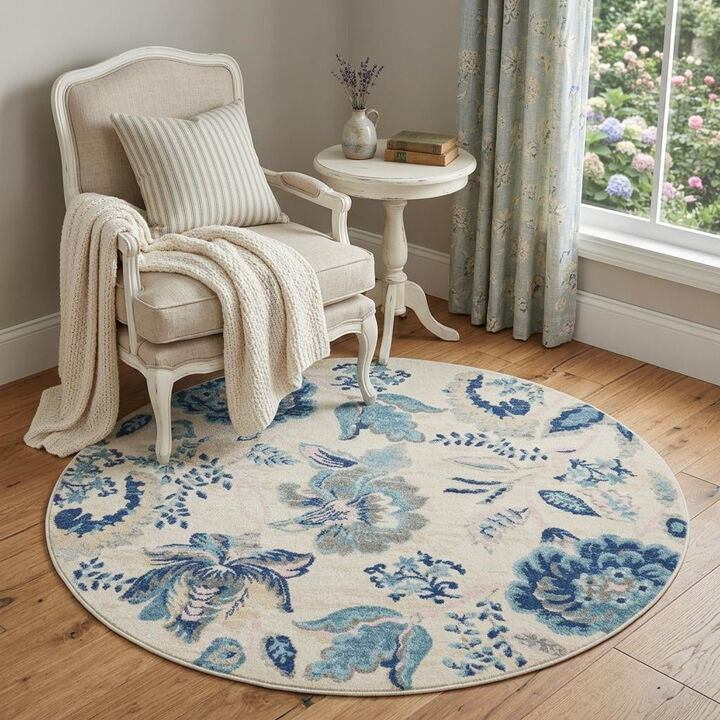 HomeRoots Floral Round Rug