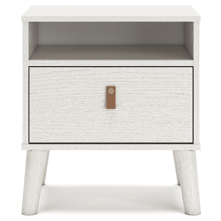 Luna 22 Inch Wood Nightstand, 1 Drawer, Faux Leather Knobs, White Finish-Benzara
