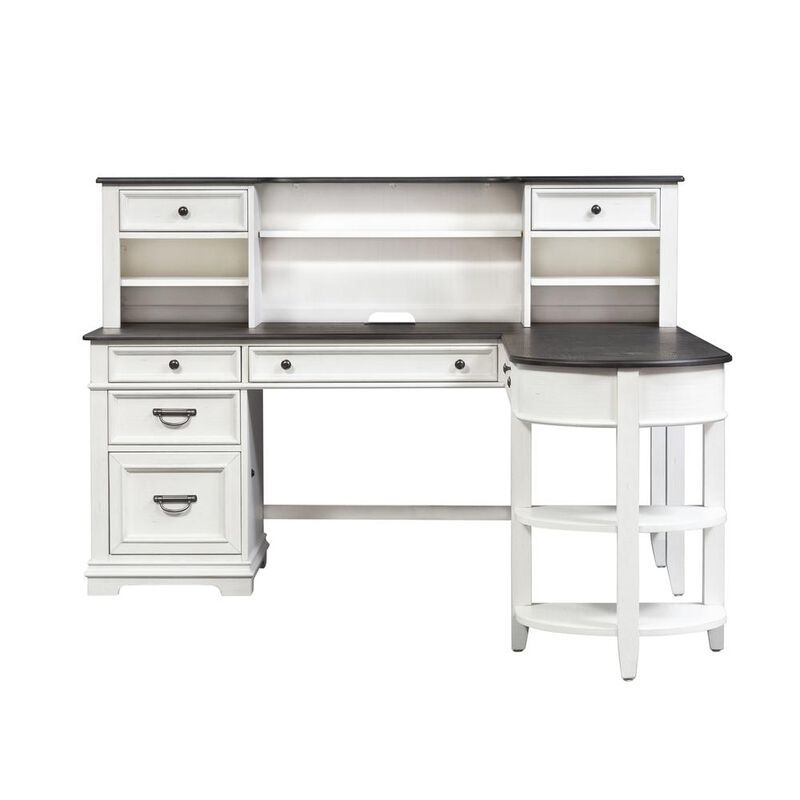 Liberty Furniture Allyson Park L Shaped Desk Set in Wirebrushed White w/ Charcoal Top image number 0